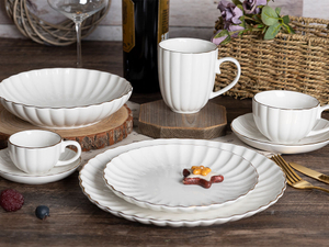 96E-081 Elegant Scallop White Porcelain Dinnerware Set
