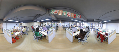 Company showroom shelves with ceramic mugs cups and tableware wholesale samples
