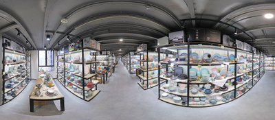 Ceramic tableware supplier showroom with assorted mugs cups and giftware designs